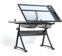Adjustable Glass Art Drafting Table for Kids & Adults - 96x60x68CM Creative Workspace for Drawing Crafting & Art Projects - Stylish Black Design