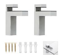 Adjustable Glass Shelf Bracket, Qikuver Adjustable Wood/Glass Shelf Bracket Wall Mount, Polished Chrome, 2 Pack, for 2-23 mm Thickness Shelf (F Silver)