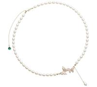 Adjustable Gold-Plated Butterfly Necklace With Imitation Pearls, 15.75 + 1.18 In, Elegant Gift Box, Ideal For Women’S Special Occasions