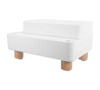 Adjustable Grating Cat Litter Box Ramp Filter Function | Detachable Washable Structure, White Plastic and Wood Build, for Tofu Litter, Clay Litters, Wooden Floors and Light Tiles