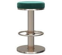 Adjustable Green Velvet Bar Stool - Swivel Kitchen Dining Chair with Round Footrest & Silver Metal Base, Height 45-60 cm, Modern Backless Design for Home, Bistro & Café