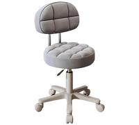 Adjustable Grey Round Rolling Stool Makeup and Hair Salon Chair Backed Vanity Seat for Bedroom and Living Room Simple Office Desk Chair