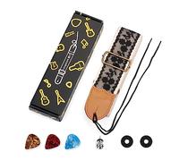 Adjustable Guitar Strap Black Lace Nylon Shoulder Strap Leathers Ends Guitar Straps For Bass Electric & Acoustic Nylon Shoulder Replacement