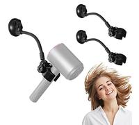 Adjustable Hair Dryer Holder Stand, 360 Degree Rotation Blow Dryer Bracket with Positionable Arm and Suction Cup, Hands Free Hair Dryer Holder for Mirror and Ceramic Tile (Black 2Pack)