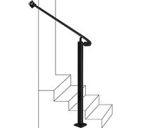 Adjustable Handrail 1-4 Step, Wall&Floor Mounted Wrought Iron Handrails, Handrails for Outdoor Steps, Stair Rail with Installation Kit Hand Rail, Black