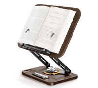 Adjustable Hands Free Book Holder, 360° Rotating Reading Stand with Page Clips, Foldable for Cookbook, Tablet, Laptop, Kitchen, School, Office, Gift for Mom, Black