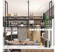 Adjustable Hanging Bar Wine Glass Rack Rustic Ceiling Glass Storage Rack for Different Types of Goblets,Hanging Wine Glass Holder Iron Rack - Upside Down Wine Bottle Holder for Bars, Restaur