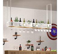 Adjustable Hanging Bar Wine Glass Rack Rustic Ceiling Glass Storage Rack for Different Types of Goblets,Corner Ledge Wall Shelf,Ceiling Mount Shelf Industrial Hanging Floating Shelf, with Gl