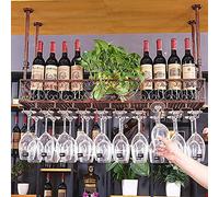 Adjustable Hanging Bar Wine Glass Rack Rustic Ceiling Glass Storage Rack for Different Types of Goblets,Ceiling-Type Wine Rack Holder - Vintage Retro Bronze Hanging Wine Glass Goblet Stemwar