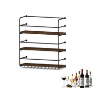 Adjustable Hanging Bar Wine Glass Rack Rustic Ceiling Glass Storage Rack for Different Types of Goblets,Metal Wine Rack Bar Shelves Wall Mounted with Hanging Wine Glass Rack Liquor Bottle Di