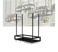 Adjustable Hanging Bar Wine Glass Rack Rustic Ceiling Glass Storage Rack for Different Types of Goblets,Floating Wine Rack Wall Mounted with Glass Holder and Display Shelf for Liquor Bottles