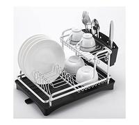 Adjustable Hanging Bar Wine Glass Rack Rustic Ceiling Glass Storage Rack for Different Types of Goblets,Aluminum Alloy 4 in 1 Dish Rack Drainer with Cutlery and Wine Glass Storage Shelf for