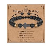 Adjustable Happy 7th-21th Birthday Gifts for Boys Men Him, Faith Cross Bracelet Birthday Decorations with Warm Message Card for Son/Grandson/Nephew/Brother/Friend, Adjustable, Black Agate,Tiger Eye