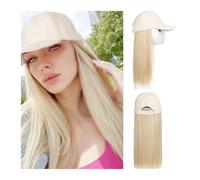 Adjustable Hat Wig Fashion Off White Baseball Cap with Wig One Piece Women Summer Synthetic Long Straight Hair (88h27-01)