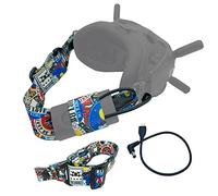 Adjustable Head Strap and Power Cable 30CM for DJI FPV Goggles V2, Power Charging Cable Replacement and Headband Strap with Battery Pocket for DJI FPV Combo(Head Strap+30cm Power Cable)