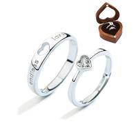 Adjustable Heart Design Couple Rings for Women and Men, Matching Rings for Couples, ENDLESS LOVE Engraved Engagement Wedding Band Sets with Cubic Zirconia, High Polished & Comfort Fit