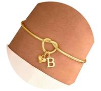 Adjustable Heart Knot Stainless Steel 14K Gold Plated Opening Bangle Letter Charm Jewelry Women Gold For Women