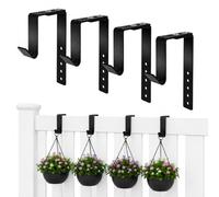 Adjustable Heavy-Duty Single Hook Bracket - Reinforced Plant Hanger for Railing, Balcony, Fence, or Cubicle - Supports Up to 40 Lbs - Metal Wall Hook for Planter, Lantern (Black 4 Pack)