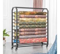 Adjustable Heavy-Duty Steel Fabric Storage Rack with Wheels - Large Rolling Organizer for Vinyl Spools, Tablecloths & Car Wraps - Commercial Textile Holder with Hanging Rod
