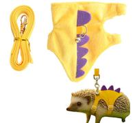Adjustable Hedgehog Leash and Harness with Safe Bell, Dinosaur Shaped Harness Leash for Training Playing, Hamster Clothes for Ferret Guinea Pig Hamster, Hedgehog Accessories (Yellow)
