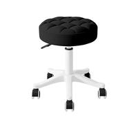 Adjustable Height Armless Rolling Desk Chair Comfy PU Leather Vanity Stool Swivel Work & Spa Seat Small Round Design Black Ideal for Home Office & Makeup Use