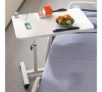 Adjustable Height C-Shaped End Table with Lockable Wheels and Tiltable Tabletop for Living Room and Bedroom
