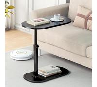 Adjustable Height C Shaped Side Table 360° Swivel Coffee End Table with Flip Tray & Computer/Phone Holder Modern Small Tub Shelf for Men/Women (Liftable Black)