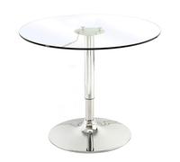 Adjustable Height Clear Round Glass Dining Table with Sturdy Chrome Pole Support for Compact Spaces