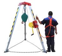 Adjustable Height Confined Space Tripod Kit with Retractable Fall Arrester 98' 82' 65' SelfLocking Winch & FullBody Safety Harness for Deep Tunnel Rescue & Construction