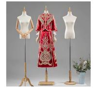Adjustable Height Female Dress Form Mannequin for Wedding Dresses Formal Wear, Mannequin Body Half Female Stand, Half-Length Torso Model with Wooden Base, for Clothing Retail Sewing Shop(Natural-S,C1)