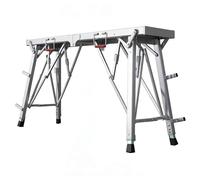 Adjustable Height Folding Scaffold Platform, 1.2mm Steel Top, High Manganese Galvanized Legs, 200kg Capacity, Non-Slip Feet, Portable & Space-Saving for Painting & Cleaning Jobs(L:160cm)