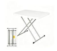 Adjustable Height Folding Table, Portable Plastic Side Table with Metal Frame, No Assembly Foldable Desk for Laptop, Couch, Camping White,50X76CM