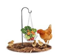 Adjustable Height Hanging Chicken Feeder with Shepherd's Hook, Foldable Vegetable and Fruit Feeder, Poultry Fruits Feeding Holder Basket with Hanging Chain, Chicken Toys for Coop, Turkeys, Ducks