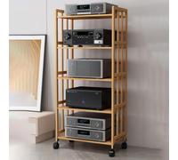 Adjustable Height HiFi o Rack - Ma Console & Corner TV Stand, CD Sto Cabinet, Ste Shelving Unit, AV Tower for Gaming & Home Theater (Wood, 28" W x 62" H)
