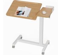 Adjustable Height Mobile Side Table with Gas Lift, Lockable Casters, Tilting Top & Safety Edges, Double Surface Laptop Cart for Home Office or Reading