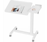 Adjustable Height Mobile Side Table with Gas Lift, Lockable Casters, Tilting Top & Safety Edges, Double Surface Laptop Cart for Home Office or Reading