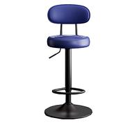 Adjustable Height Modern Blue Faux Leather Bar Stool with Backrest, Swivel Pub Chair for Home and Kitchen, Comfortable Footrest Design