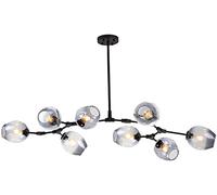 Adjustable Height Nordic Glass Ball Chandelier, E27/E26 Matte Black Pendant Light, Mid Century 79" Globe Fixtures, Hand-Blown Branch Design for Modern Decor
