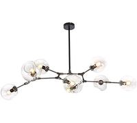 Adjustable Height Nordic Glass Ball Chandelier, E27/E26 Matte Black Pendant Light, Mid Century 79" Globe Fixtures, Hand-Blown Branch Design for Modern Decor