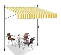 Adjustable Height Patio ning 2.5x1.2m Manual Retractable Canopy Non-Screw Outdoor ning for Window or Door Yellow-White Ideal for Sun e Protect