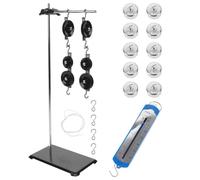 Adjustable Height Physics Pulley Block Kit with Metal Hooks, 5N Force Gauge & 10×50g Weights - Ideal for Mechanics Teaching & Physics Lab Experiments