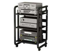 Adjustable Height Rack Stand for Amplifiers, HiFi Turntables, 3-Tier Ste Support with Wheels - Black, 70 * 50 * 42.5cm, Ideal for AV Receivers & CD Players.