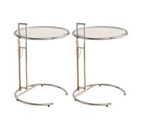 Adjustable Height Round Glass Coffee Table with Stainless Steel Base, Transparent Side Table for Living Room, Set of 2