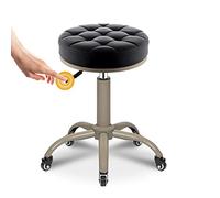 Adjustable Height Round Rolling Stool with Wheels - PU Leather Swivel Barstool for Kitchen, Dining, Office, Salon, Spa, Clinic - Black, 45-60cm, Ergonomic Design, Comfortable Seating