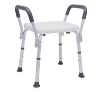 Adjustable Height Shower Stool with Anti-Slip Seat and Detachable Arms，Stable Bath Chair for Elderly Pregnant Disabled，Aluminium Alloy Frame and Drainage Design，White for Bathroom Safety