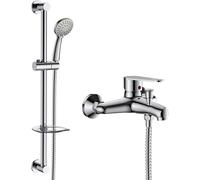 Adjustable Height Shower System Brass, Wall Mounted Shower Set Chrome with Hand Held Shower Head Hose Bath Tap, Modern Shower Mixer Set for Bathroom Hotel,A,B