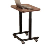 Adjustable Height Side Table With Metal Frame TV Tray C Shaped End Table With Wheels Mobile Couch Snack Tables With Wooden Countertop Nightstand For Bedroom