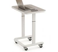 Adjustable Height Side Table With Metal Frame TV Tray C Shaped End Table With Wheels Mobile Couch Snack Tables With Wooden Countertop Nightstand For Bedroom