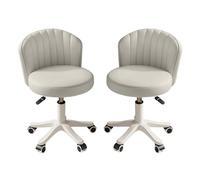 Adjustable Height Small Round Rolling Desk Chair Armless Comfy PU Leather Vanity Stool Swivel Spa Work Chair Grey Perfect for Home Office & Beauty Salon (2 Pack)