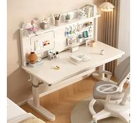 Adjustable Height Study Desk with Bookshelf and Organizer, Manual Crank Learning Desk with Drawer for Home School and Office